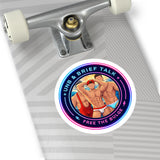 Round Vinyl Sticker — "UNB & Brief Talk: Free the Bulge" Beach Guys Design