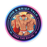 Round Vinyl Sticker — "UNB & Brief Talk: Free the Bulge" Beach Guys Design