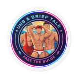 Round Vinyl Sticker — "UNB & Brief Talk: Free the Bulge" Beach Guys Design