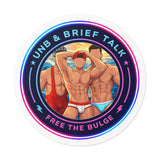 Round Vinyl Sticker — "UNB & Brief Talk: Free the Bulge" Beach Guys Design