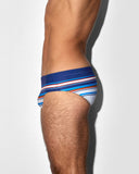 Swim Brief Navy White Horizontal Stripes