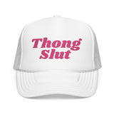 Embroidered Trucker Hat — "Thong Slut" Pink Foam Mesh Cap