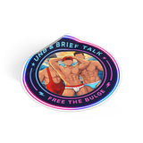 Round Vinyl Sticker — "UNB & Brief Talk: Free the Bulge" Beach Guys Design