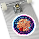 Round Vinyl Sticker — "UNB & Brief Talk: Free the Bulge" Beach Guys Design