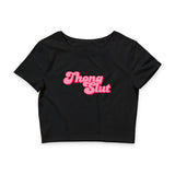 Crop Tee — Pink Retro "Thong Slut" Graphic