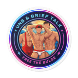 Round Vinyl Sticker — "UNB & Brief Talk: Free the Bulge" Beach Guys Design