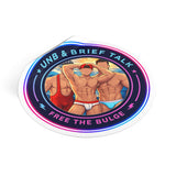 Round Vinyl Sticker — "UNB & Brief Talk: Free the Bulge" Beach Guys Design