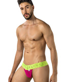 CandyMan 95015 Men's Underwear Seductive Lace Thongs Color Hot Pink-Yellow