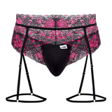 CandyMan Men's Underwear 99576X Lace Garter Thongs Color Black Print