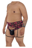 CandyMan Men's Underwear 99576X Lace Garter Thongs Color Black Print