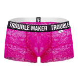 CandyMan Men's Underwear 99616X Trouble Maker Lace Trunks Color Pink