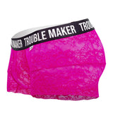 CandyMan Men's Underwear 99616X Trouble Maker Lace Trunks Color Pink