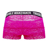 CandyMan Men's Underwear 99616X Trouble Maker Lace Trunks Color Pink