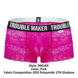 CandyMan Men's Underwear 99616X Trouble Maker Lace Trunks Color Pink