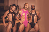 CandyMan Men's Underwear 99643 Mesh Bodysuit Color Hot Pink