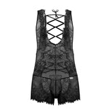 CandyMan Men's Underwear 99743 Lace Bodysuit Color Black