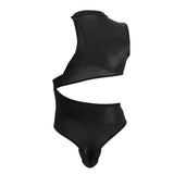 CandyMan Men's Underwear 99783 One Shoulder Bodysuit Color Black