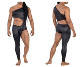CandyMan Men's Underwear 99786 One Shoulder One Leg Bodysuit Color Black