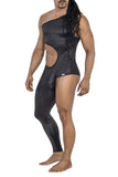 CandyMan Men's Underwear 99786 One Shoulder One Leg Bodysuit Color Black