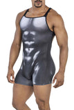 CandyMan Men's Underwear 99796 Muscle Onesie Bodysuit Color Black-White