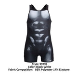 CandyMan Men's Underwear 99796 Muscle Onesie Bodysuit Color Black-White