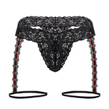 CandyMan Men's Underwear 99803 Lace Garter Thongs Color Black
