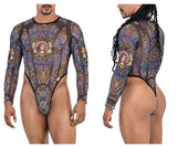 CandyMan Men's Underwear 99814 Stained Glass Bodysuit Color Black-Print