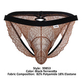 CandyMan Men's Underwear 99853 Lace Jockstrap Color Black-Terracotta
