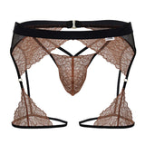 CandyMan Men's Underwear 99854 Lace-Garter Outfit Color Black-Terracotta