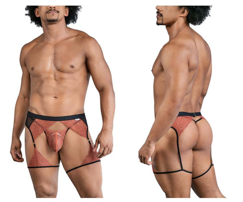 CandyMan 99854 Lace-Garter Outfit Color Black-Terracotta