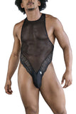 CandyMan Men's Underwear 99864 Lace-Mesh Bodysuit Color Black