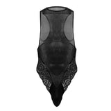 CandyMan Men's Underwear 99864 Lace-Mesh Bodysuit Color Black
