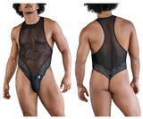 CandyMan Men's Underwear 99864 Lace-Mesh Bodysuit Color Black