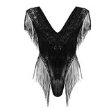 CandyMan Men's Underwear 99865 Lace-Mesh Bodysuit Color Black