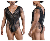 CandyMan Men's Underwear 99865 Lace-Mesh Bodysuit Color Black