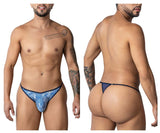 CandyMan Men's Underwear 99875 Water prints Thongs Color Blue-White