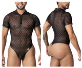 CandyMan Men's Underwear 99902 Geometric Mesh Bodysuit Color Black