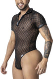 CandyMan Men's Underwear 99902 Geometric Mesh Bodysuit Color Black