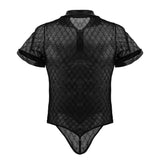 CandyMan Men's Underwear 99902 Geometric Mesh Bodysuit Color Black
