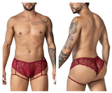 CandyMan Men's Underwear 99905 Garter Lace Briefs Color Burgundy