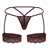CandyMan Men's Underwear 99906 Garter Lace Thongs Color Burgundy