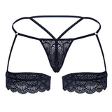 CandyMan Men's Underwear 99906 Garter Lace Thongs Color Navy