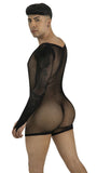 CandyMan 99955 Men's Underwear Patterned Fishnet Long Sleeve Bodysuit Color Black