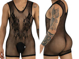CandyMan 99958 Men's Underwear Sheer Patterned Bodysuit Color Black