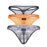 Clever Moda Men's Underwear 100008 3PK Autralian Latin Thongs Color Black-Orange-Black