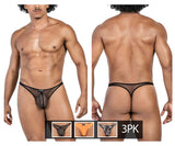 Clever Moda Men's Underwear 100008 3PK Autralian Latin Thongs Color Black-Orange-Black