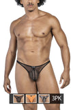 Clever Moda Men's Underwear 100008 3PK Autralian Latin Thongs Color Black-Orange-Black