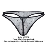 Clever Moda Men's Underwear 100008 3PK Autralian Latin Thongs Color Black-Orange-Black