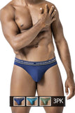 Clever Moda Men's Underwear 100010 3PK Australian Latin Thongs Color Blue-Petrol-Green
