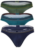 Clever Moda Men's Underwear 100010 3PK Australian Latin Thongs Color Blue-Petrol-Green